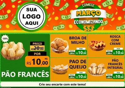Modelo de Encarte para Encarte A4 Horizontal com o tema Comece Março Economizando para Padaria