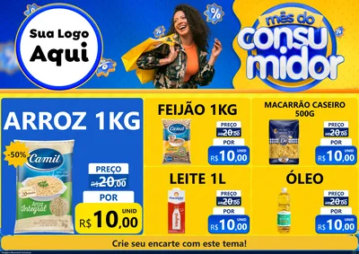 Modelo de Encarte para Encarte A4 Horizontal com o tema Mês do Consumidor para Supermercado