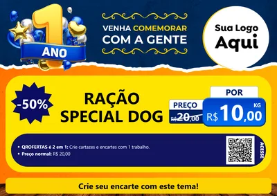 Modelo de Cartaz para Cartaz A4 Horizontal com o tema Um Ano de Aniversário para Pet Shop