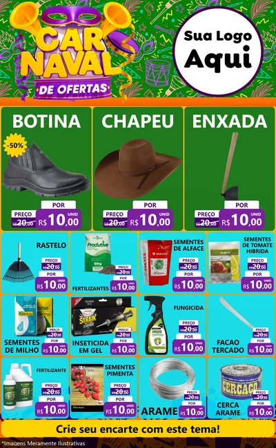 Modelo de Encarte para Encarte Grande com o tema Carnaval de Ofertas para Agropecuária