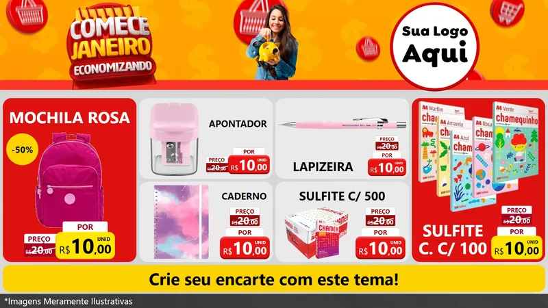 Modelo de TV para TV Horizontal com o tema Comece Janeiro Economizando para Papelaria