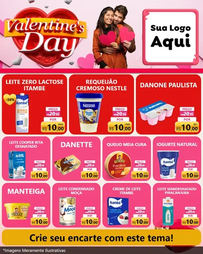 Modelo de Rede Social para Feed Instagram com o tema Valentine's Day para Frios e Laticínios