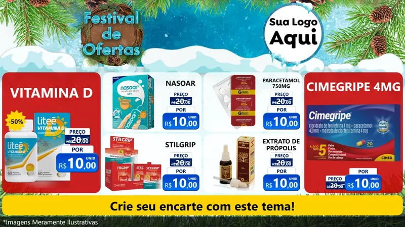 Modelo de TV para TV Horizontal com o tema Festival de Ofertas - Inverno para Farmácia