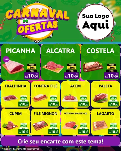 Modelo de Rede Social para Feed Instagram com o tema Carnaval de Ofertas para Açougue