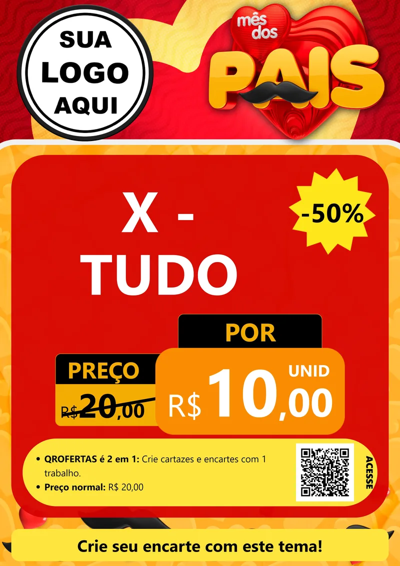 Modelo de Cartaz para Cartaz A4 Vertical com o tema Mês Dos Pais para Hamburgueria