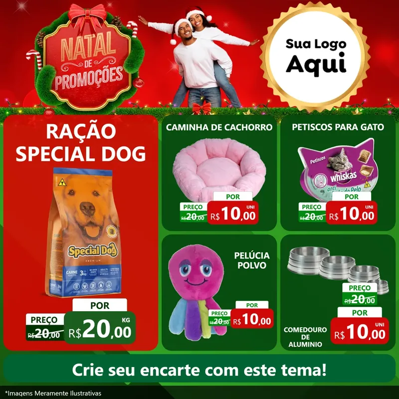 Modelo de Rede Social para Feed Facebook com o tema Natal de Promoções para Pet Shop