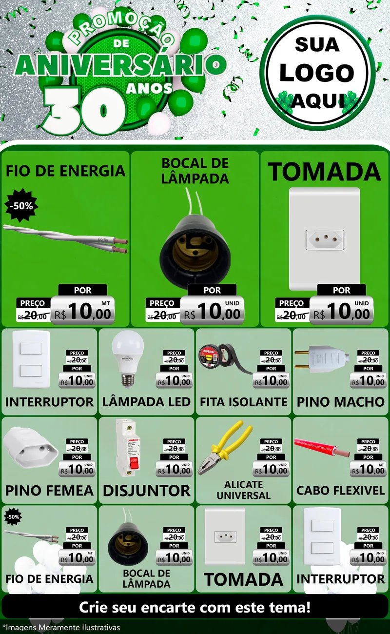 Modelo de Encarte para Encarte Grande com o tema Promoção de Aniversário - 30 Anos para Materiais Elétricos