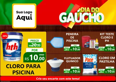 Modelo de Encarte para Encarte A4 Horizontal com o tema Dia do Gaúcho para Produtos para Piscina