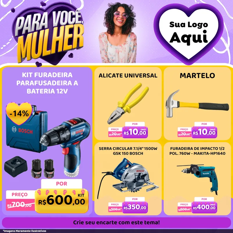 Modelo de Rede Social para Feed Facebook com o tema Para Você, Mulher para Maquinas e Ferramentas