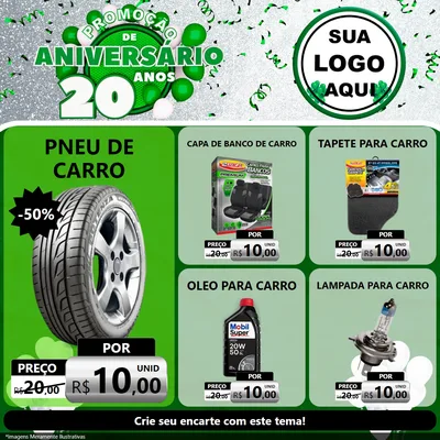 Modelo de Rede Social para Feed Facebook com o tema Promoção de Aniversário - 20 Anos para Auto peças