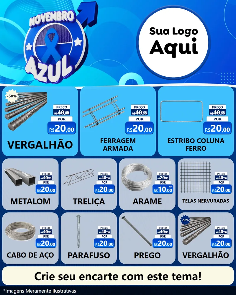 Modelo de Rede Social para Feed Instagram com o tema Novembro Azul para Ferragens