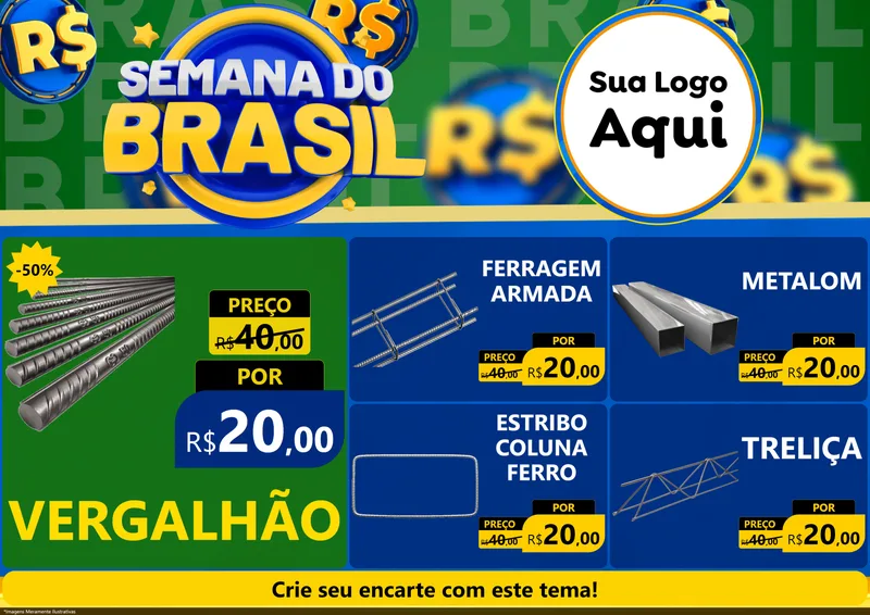 Modelo de Encarte para Encarte A4 Horizontal com o tema Semana Do Brasil para Ferragens