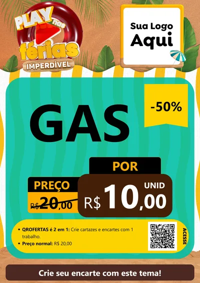 Modelo de Cartaz para Cartaz A4 Vertical com o tema Play Nas Férias Imperdível para Água e gás