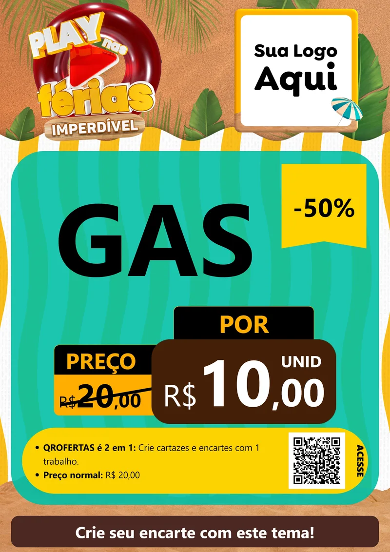 Modelo de Cartaz para Cartaz A4 Vertical com o tema Play Nas Férias Imperdível para Água e gás