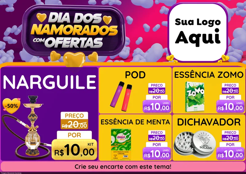 Modelo de Encarte para Encarte A4 Horizontal com o tema Dia Dos Namorados Com Ofertas para Tabacaria