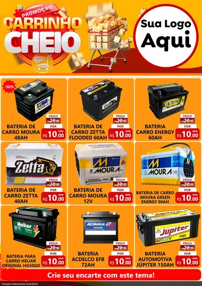 Modelo de Encarte para Encarte A4 Vertical com o tema Promoção carrinho cheio para Baterias Elétricas