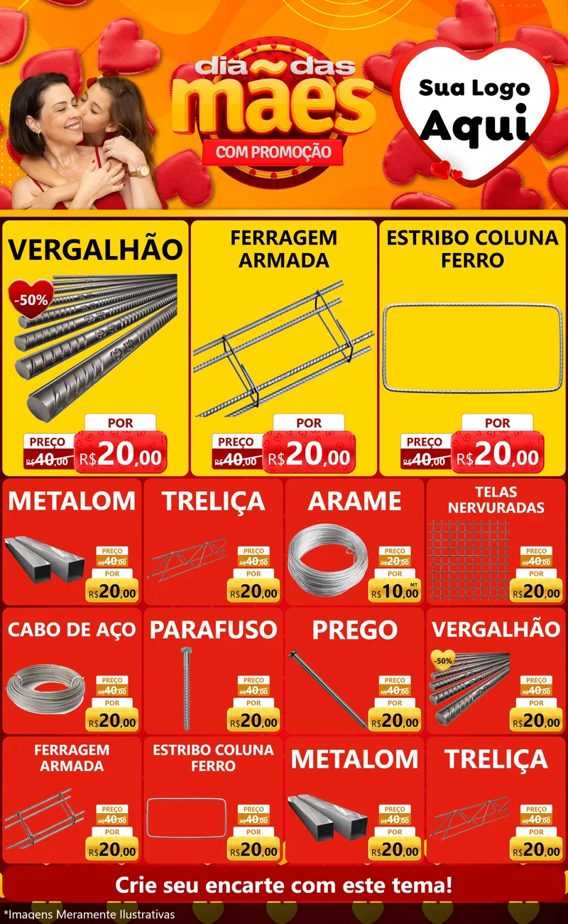 Modelo de Encarte para Encarte Grande com o tema Dia das Mães com Promoção para Ferragens