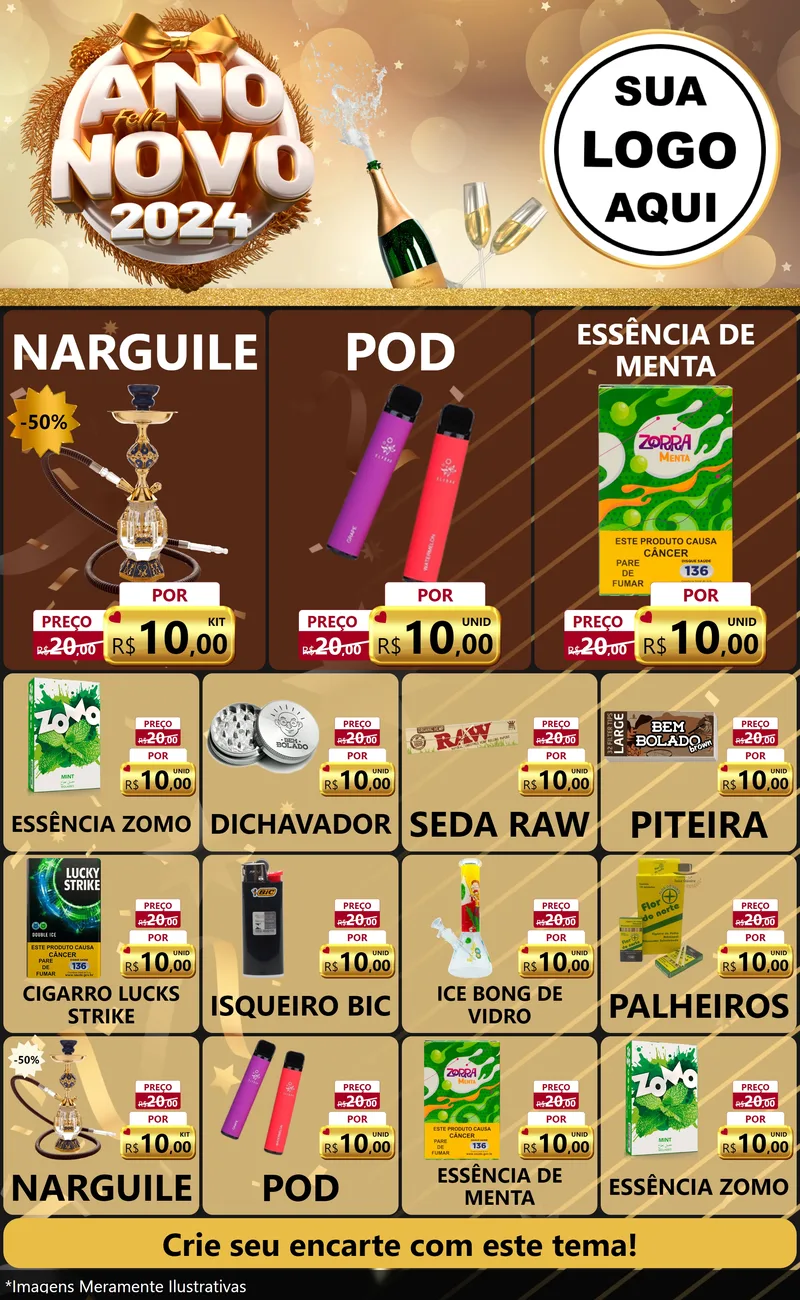 Modelo de Encarte para Encarte Grande com o tema Feliz Ano Novo 2027 para Tabacaria