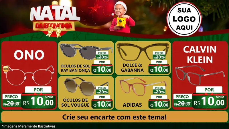 Modelo de TV para TV Horizontal com o tema Natal da Economia para Óticas