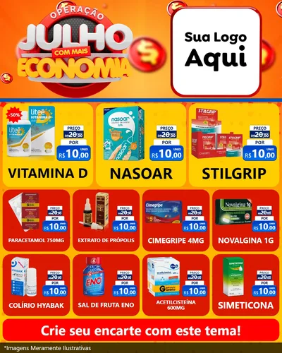 Modelo de Rede Social para Feed Instagram com o tema Operação Julho Com Mais Economia para Farmácia