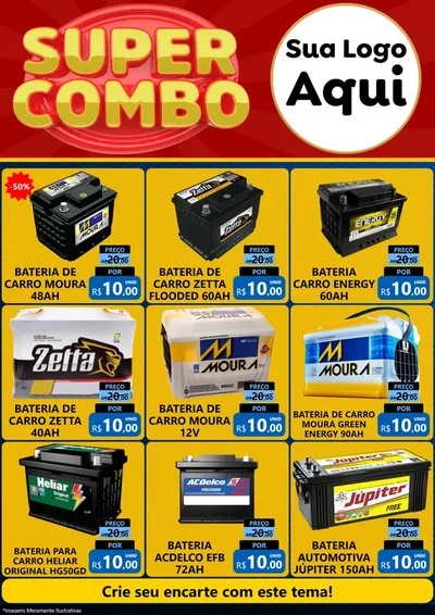 Modelo de Encarte para Encarte A4 Vertical com o tema Super Combo para Baterias Elétricas