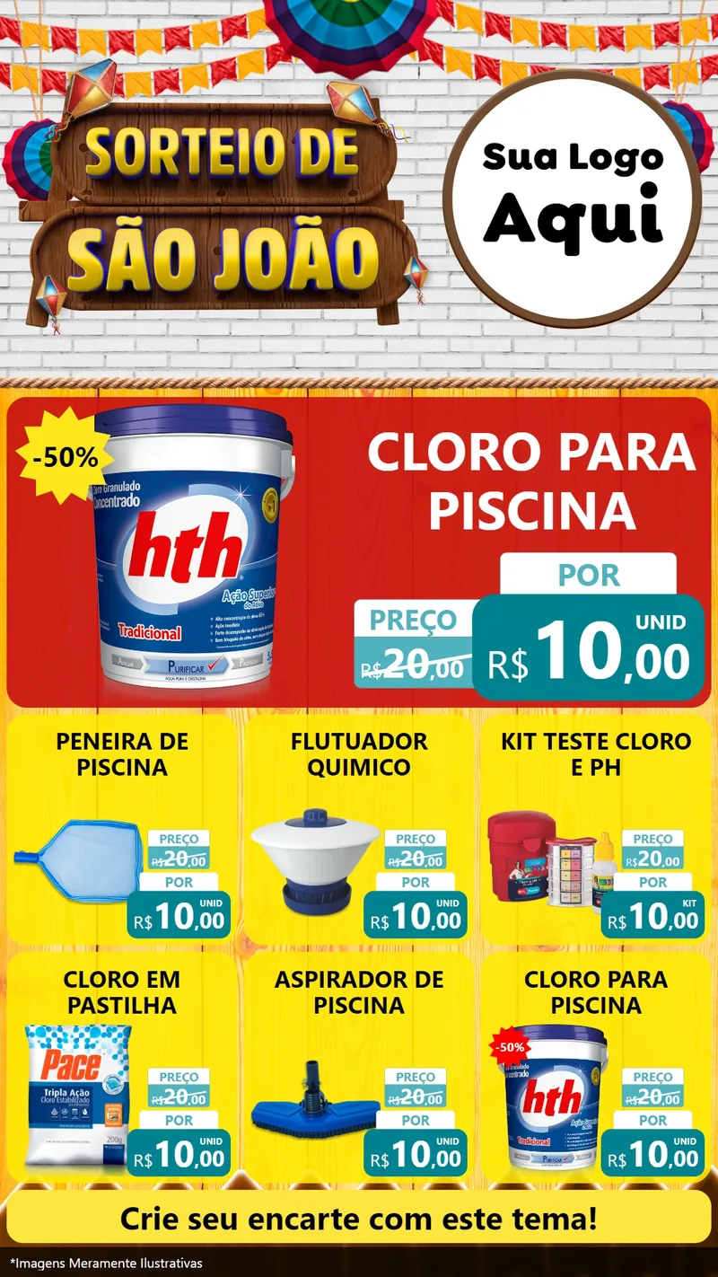 Modelo de Rede Social para Stories com o tema Sorteio de São João para Produtos para Piscina