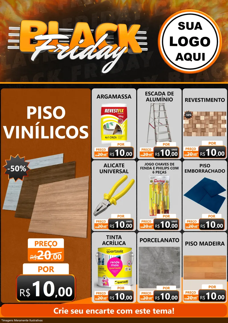 Modelo de Encarte para Encarte A4 Vertical com o tema Black Friday para Material para Construção