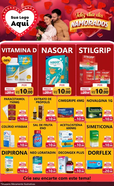 Modelo de Encarte para Encarte Grande com o tema Feliz Dia Dos Namorados para Farmácia