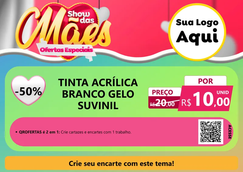 Modelo de Cartaz para Cartaz A4 Horizontal com o tema Show das Mães - Ofertas Especiais para Tintas e Ferramentas