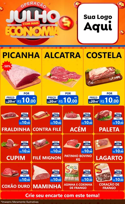 Modelo de Encarte para Encarte Grande com o tema Operação Julho Com Mais Economia para Açougue