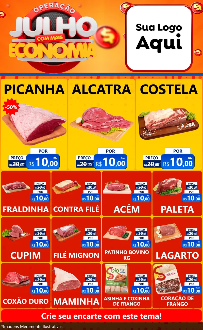 Modelo de Encarte para Encarte Grande com o tema Operação Julho Com Mais Economia para Açougue