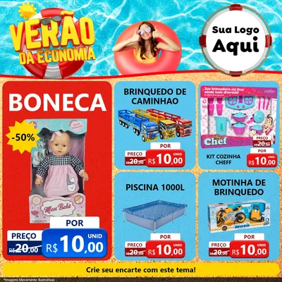 Modelo de Rede Social para Feed Facebook com o tema Verão da Economia para Brinquedos