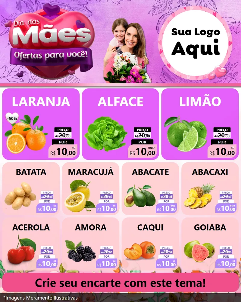 Modelo de Rede Social para Feed Instagram com o tema Dia das Mães Ofertas para Você! para Hortifrúti