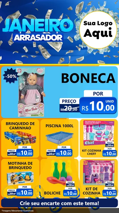Modelo de Rede Social para Stories com o tema Janeiro Arrasador para Brinquedos