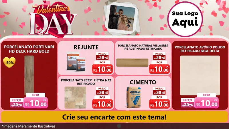 Modelo de TV para TV Horizontal com o tema Valentine's Day para Pisos e revestimentos