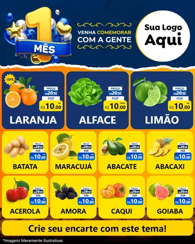 Modelo de Rede Social para Feed Instagram com o tema Um Mês de Aniversário para Hortifrúti