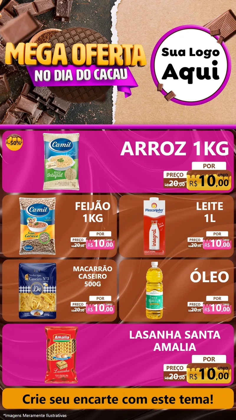 Modelo de TV para TV Vertical com o tema Mega Oferta no Dia do Cacau para Supermercado