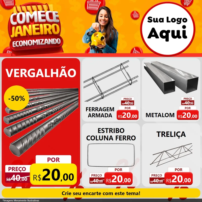 Modelo de Rede Social para Feed Facebook com o tema Comece Janeiro Economizando para Ferragens