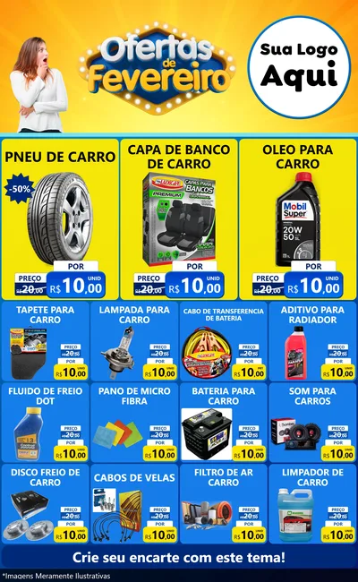 Modelo de Encarte para Encarte Grande com o tema Ofertas de Fevereiro para Auto peças