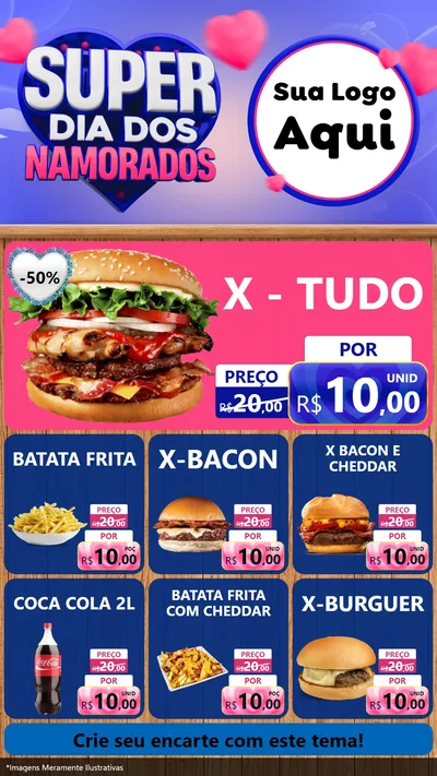 Modelo de Rede Social para Stories com o tema Super Dia dos Namorados para Hamburgueria