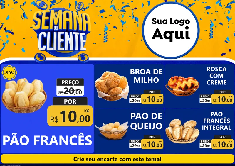 Modelo de Encarte para Encarte A4 Horizontal com o tema Semana do Cliente para Padaria