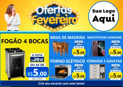 Modelo de Encarte para Encarte A4 Horizontal com o tema Ofertas de Fevereiro para Móveis e Eletro