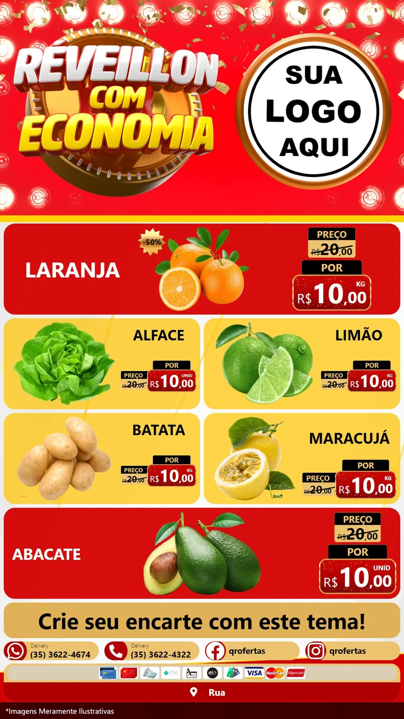 Modelo de TV para TV Vertical com o tema Réveillon com Economia para Hortifrúti