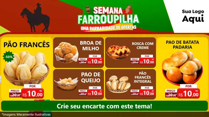 Modelo de TV para TV Horizontal com o tema Semana Farroupilha - Uma Barbaridade de Ofertas para Padaria