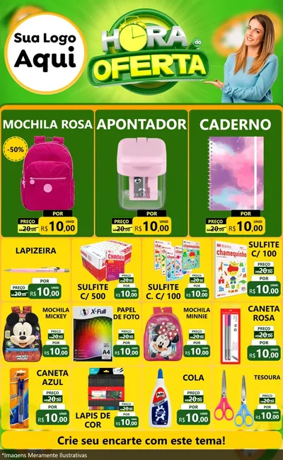 Modelo de Encarte para Encarte Grande com o tema Hora da Oferta para Papelaria