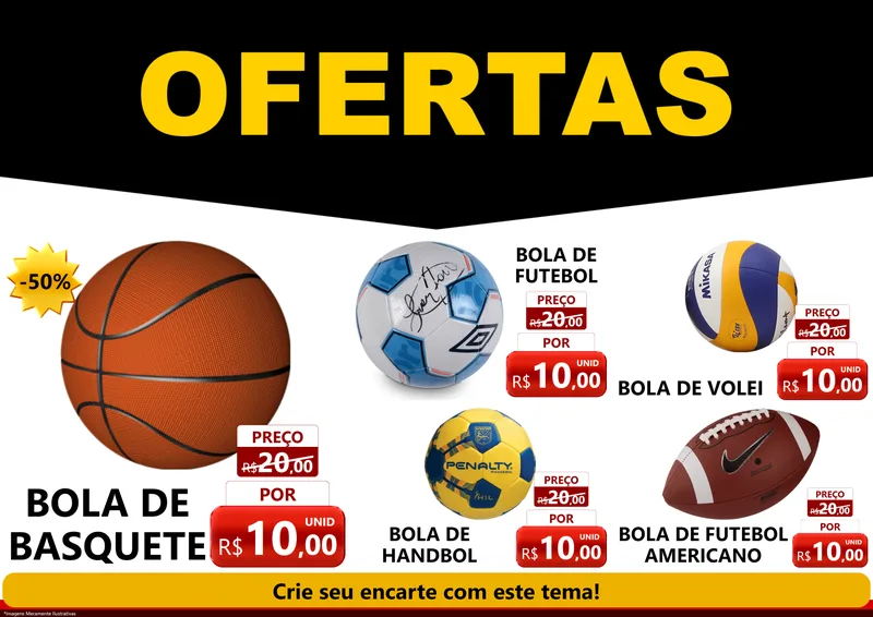 Modelo de Encarte para Encarte A4 Horizontal com o tema Ofertas Preto e Vermelho Cartaz para Artigos Esportivos