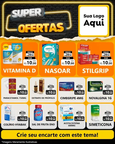 Modelo de Rede Social para Feed Instagram com o tema Super Ofertas para Farmácia