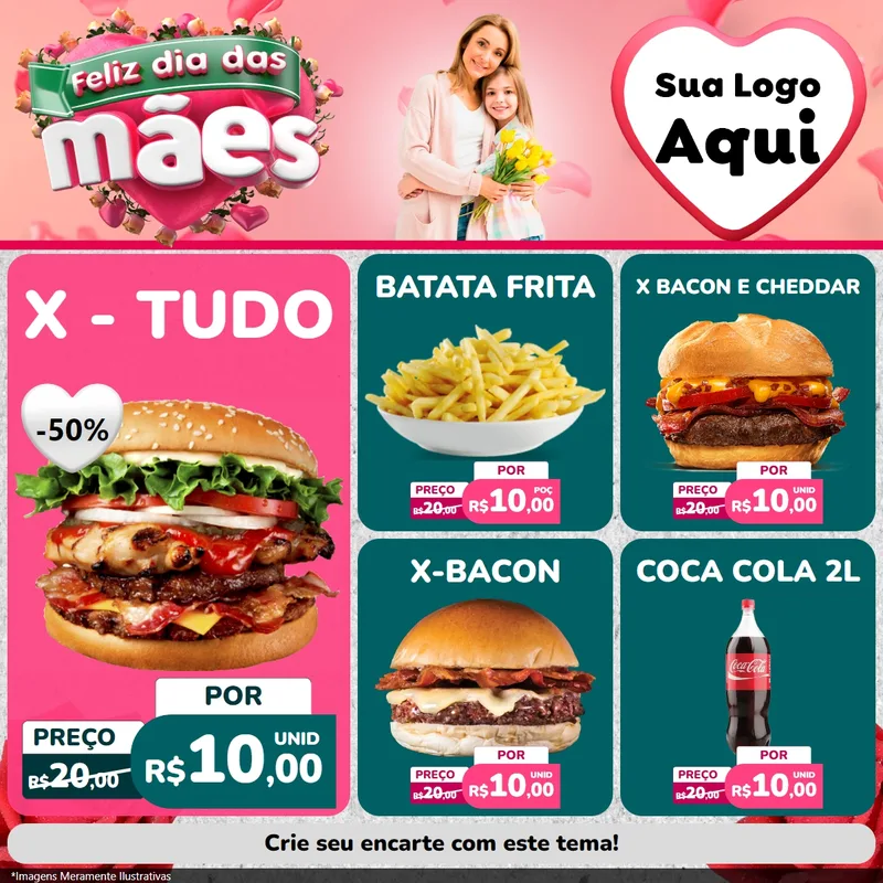 Modelo de Rede Social para Feed Facebook com o tema Feliz Dia das Mães para Hamburgueria