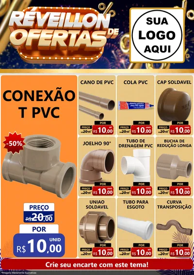 Modelo de Encarte para Encarte A4 Vertical com o tema Réveillon de Ofertas para Tubos e conexões