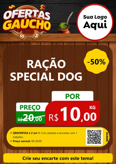 Modelo de Cartaz para Cartaz A4 Vertical com o tema Ofertas Dia do Gaúcho para Pet Shop